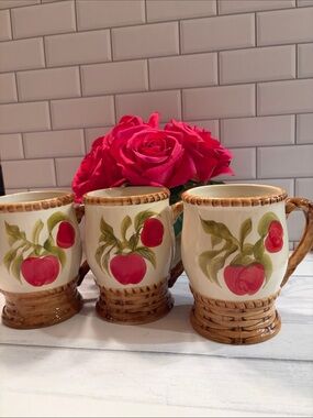 Hand-Painted Ceramic Apple Mugs - Set of 3